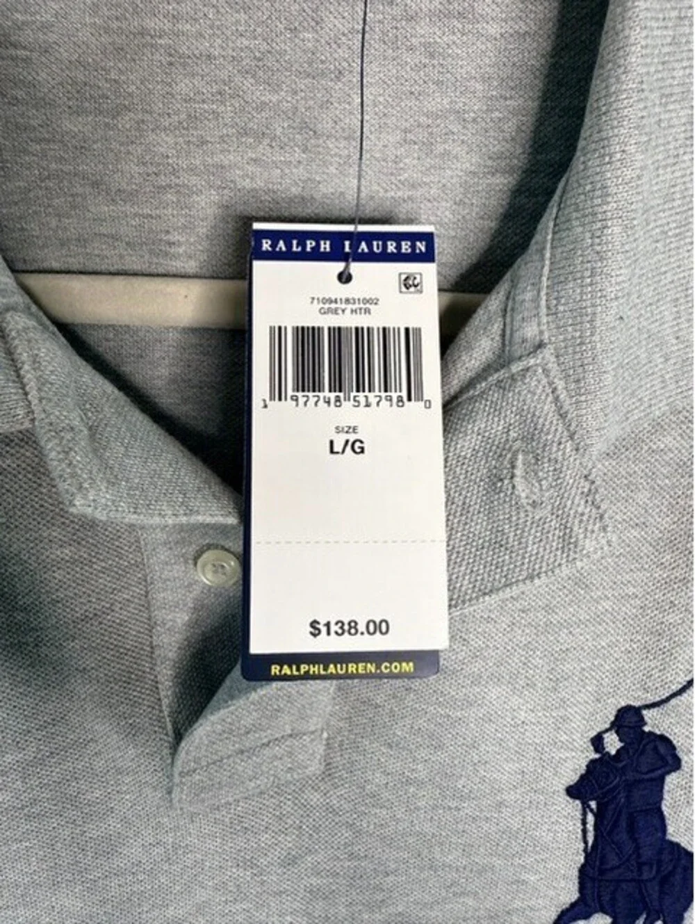 Polo Ralph Lauren Big Pony Men's Polo Shirt Gray Crest #3 Short Sleeve NWT L